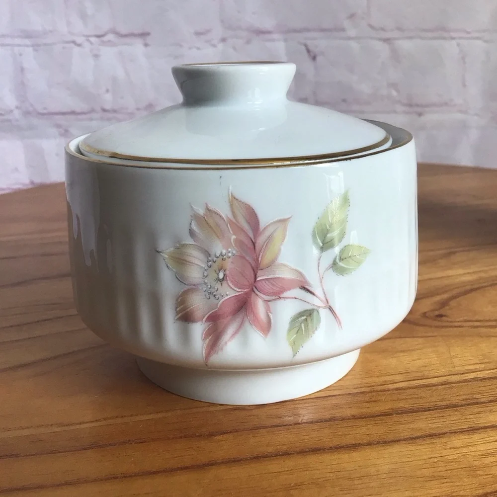 Vintage Scherzer Bavaria Floral Porcelain Covered Sugar Bowl and Creamer Set